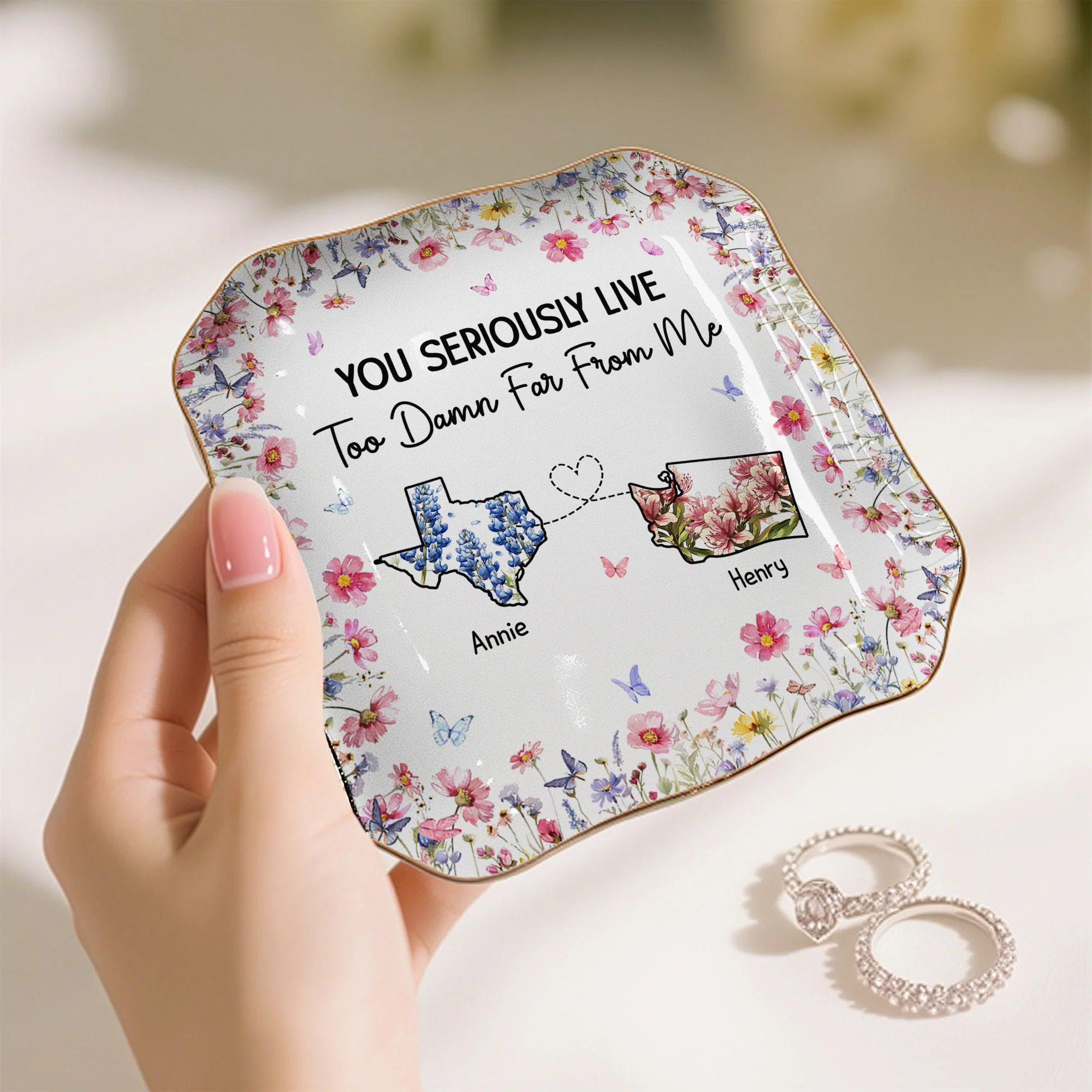 You Seriously Live Too Damn Far From Me Long Distance Custom States - Personalized Jewelry Dish - Image 3