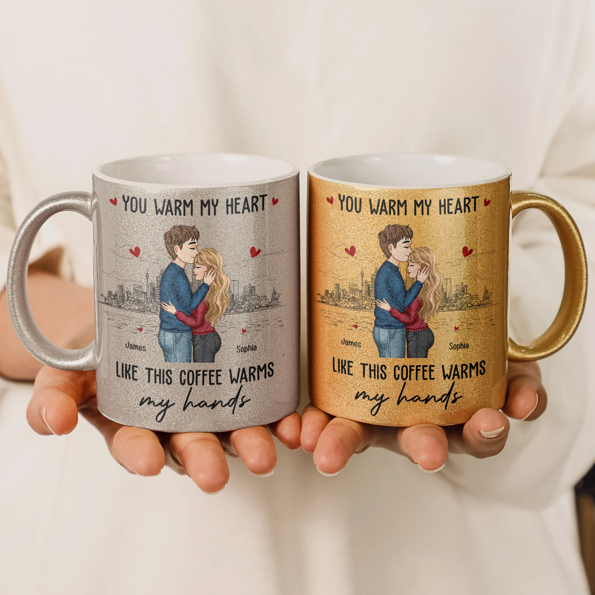 You Warm My Heart Like This Coffee Warms My Hands - Personalized Glitter Coffee Mug - Image 2