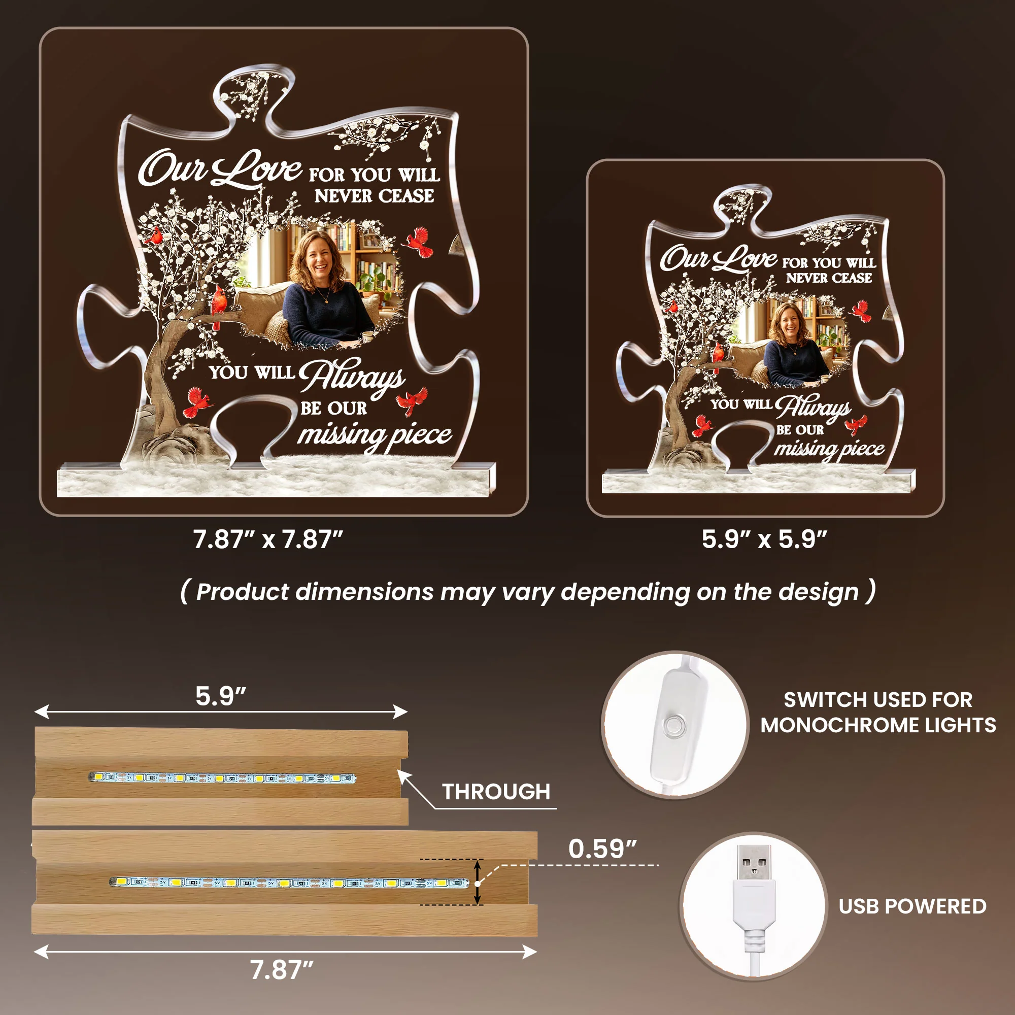 You Will Always Be Our Missing Piece Memorial Gift - Personalized Night Light - Image 6