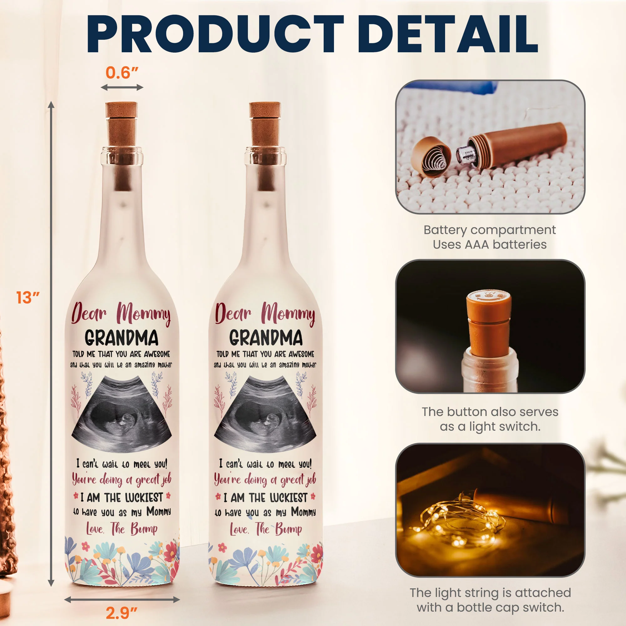 You Will Be An Amazing Mother - Personalized Photo Bottle Lamp - Image 5