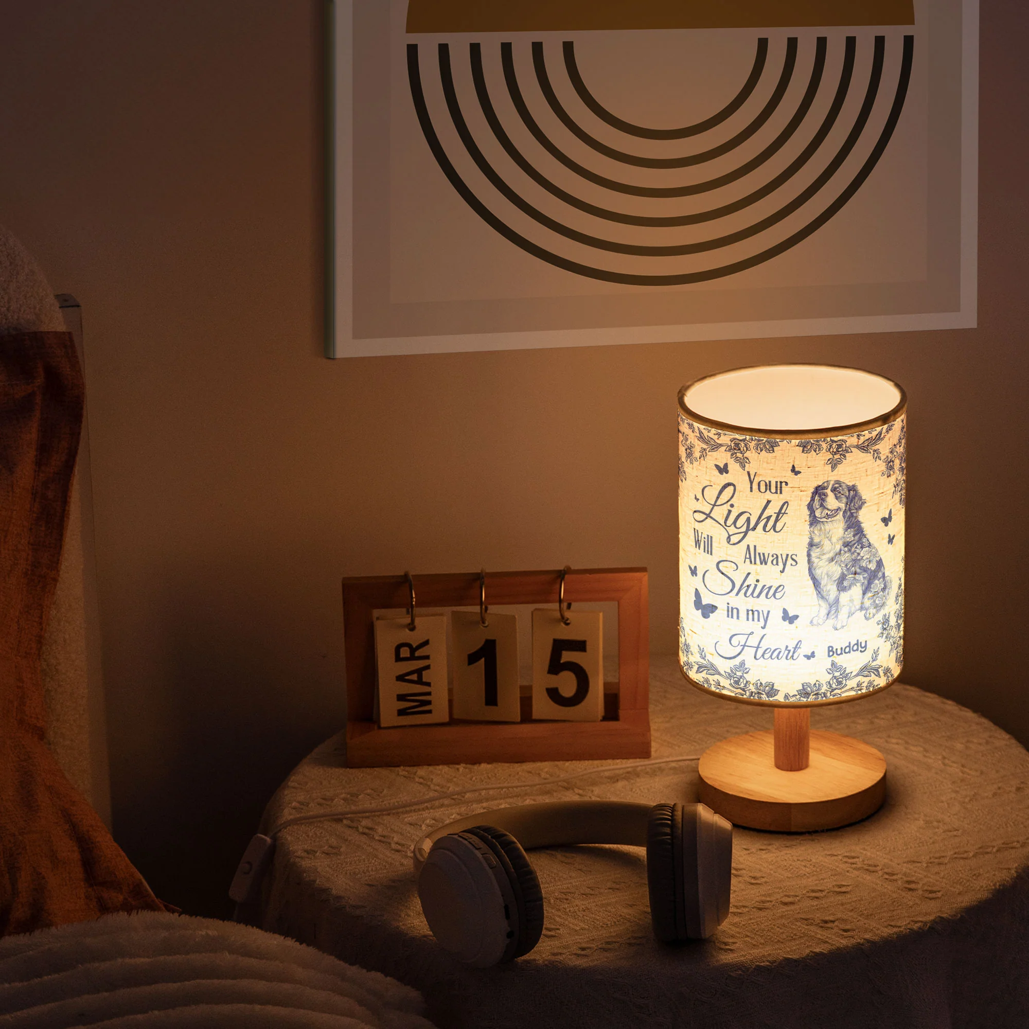 Your Light Will Always Shine In My Heart Dog Toile De Jouy - Personalized Fabric Lamp - Image 5