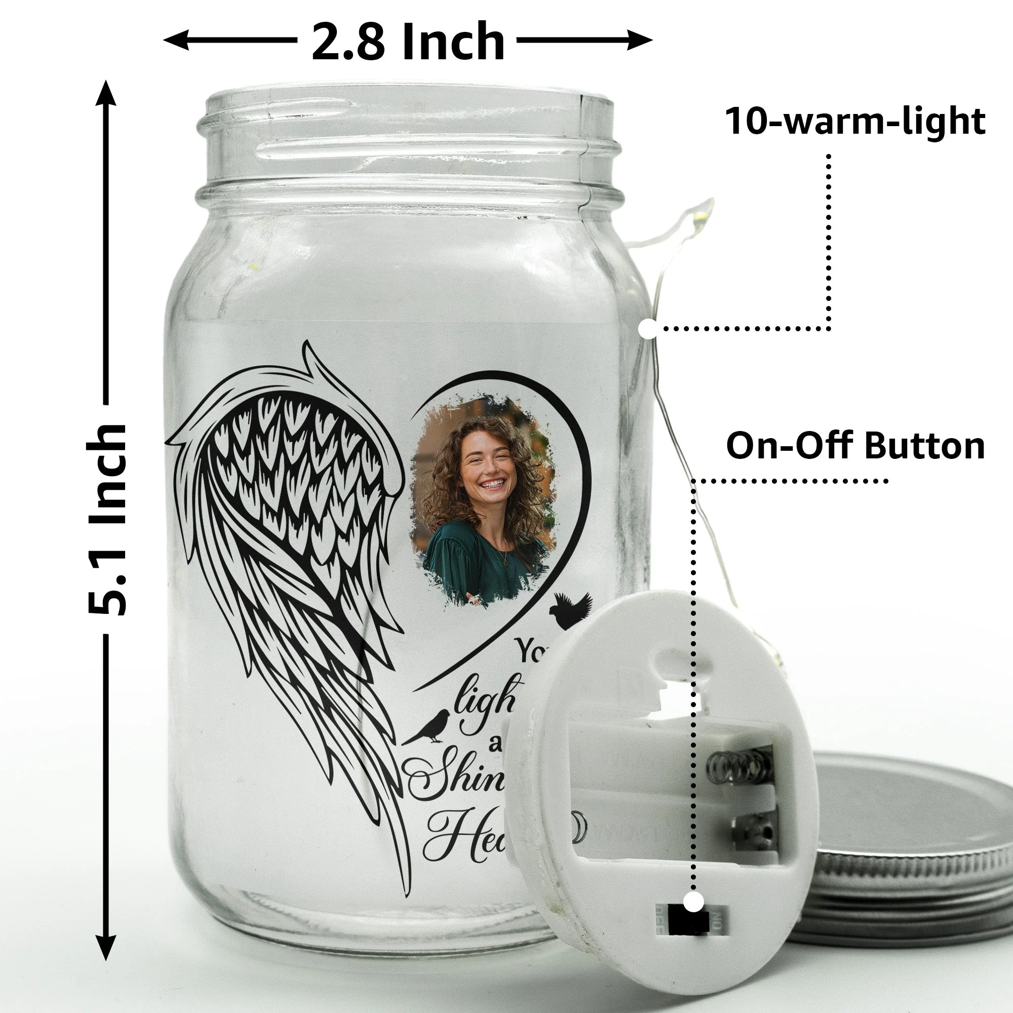 Your Light Will Always Shine In My Heart - Personalized Mason Jar Photo Light - Image 4