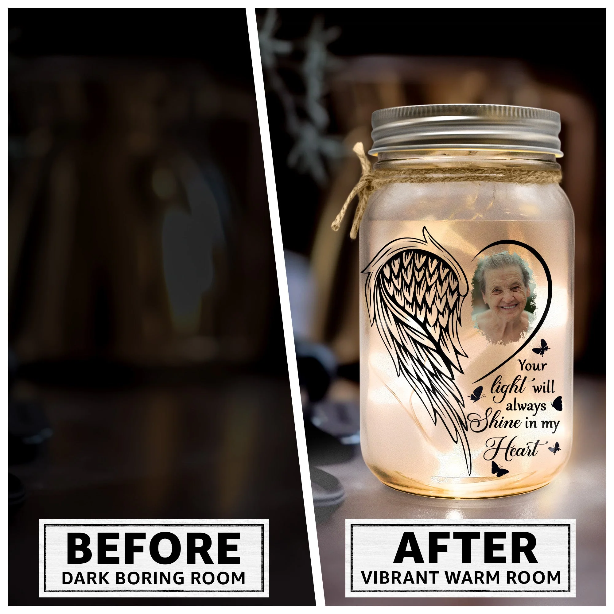 Your Light Will Always Shine In My Heart - Personalized Mason Jar Photo Light - Image 5