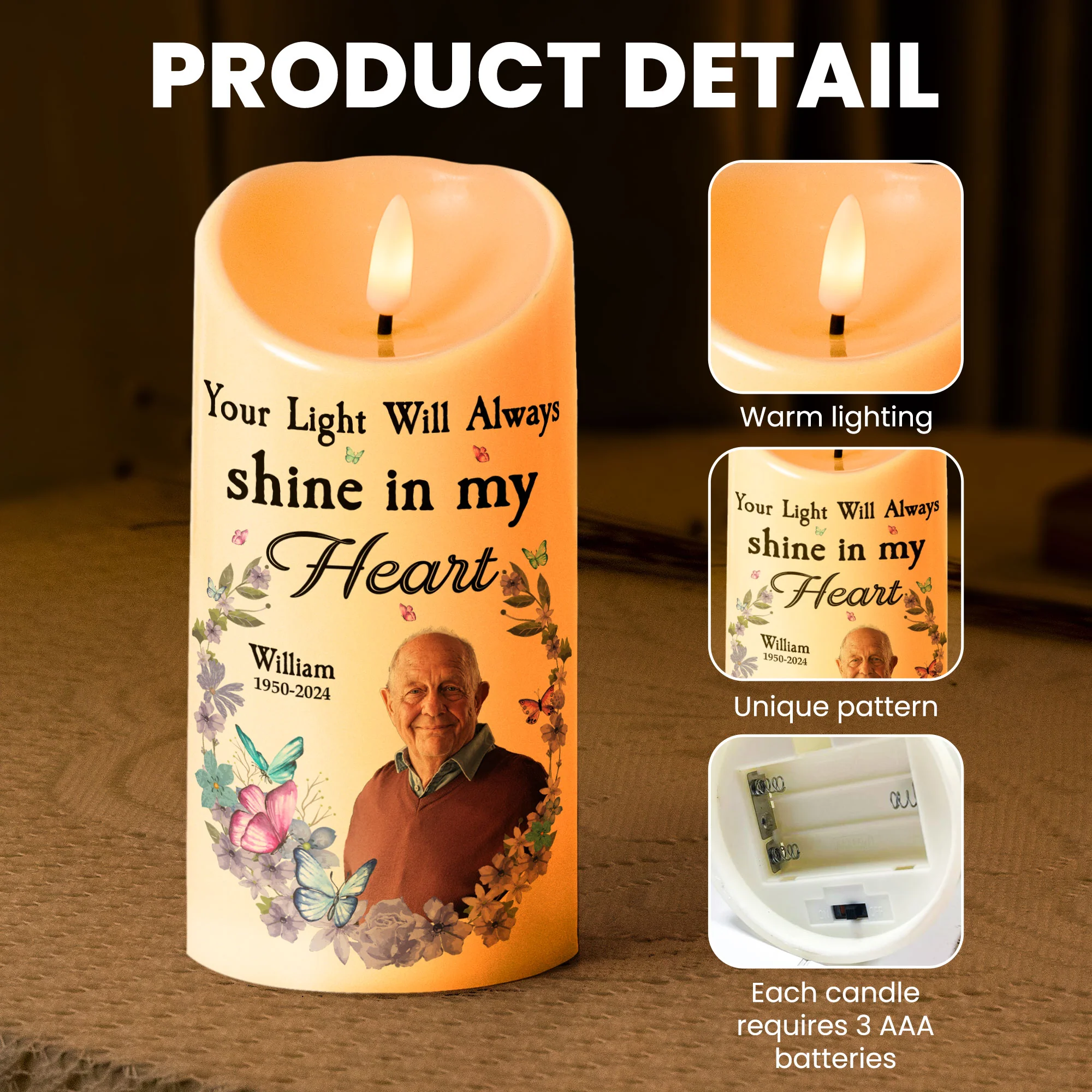 Your Light Will Always Shine In My Heart - Personalized Photo LED Candle - Image 7