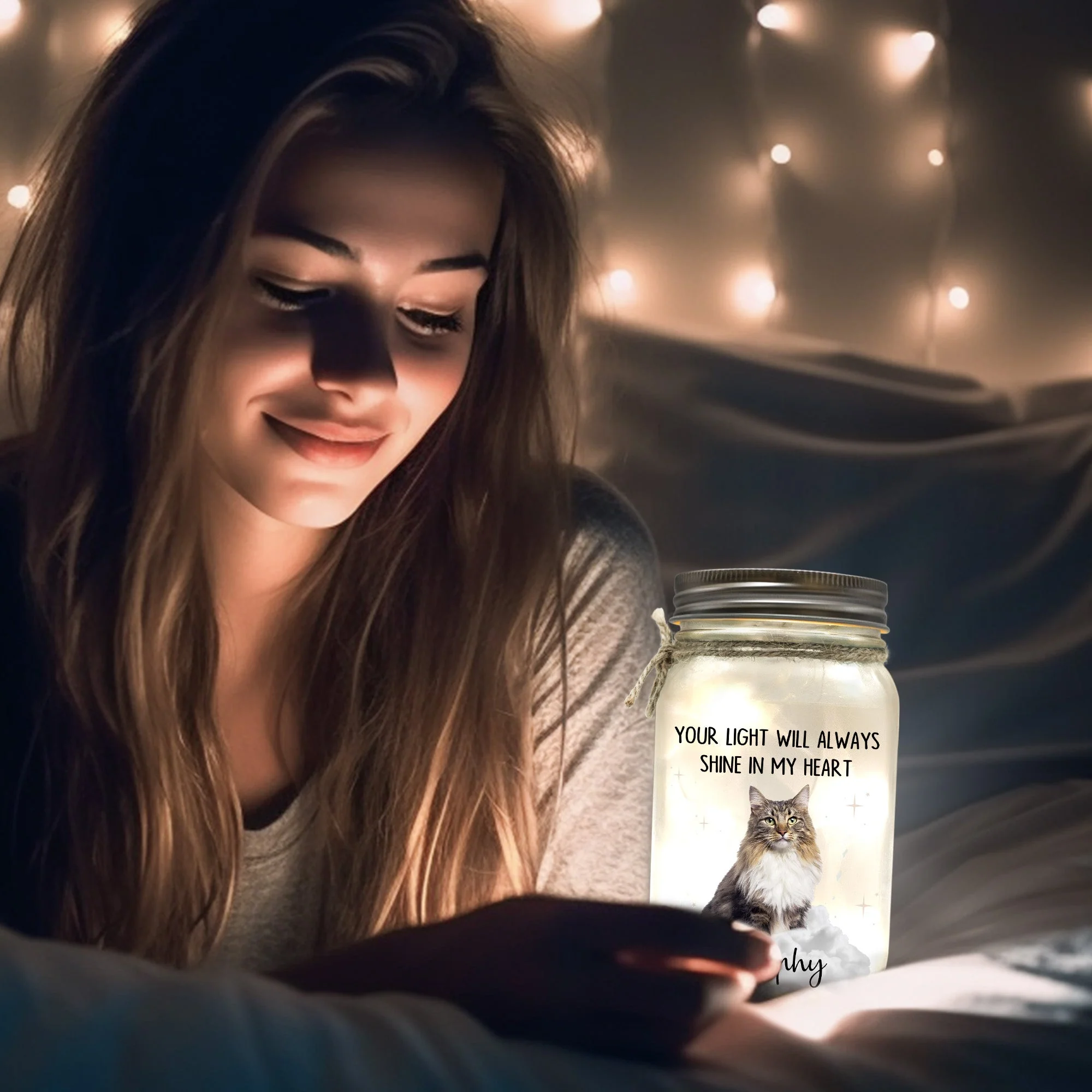 Your Light Will Always Shine In My Heart - Personalized Photo Mason Jar Light - Image 7