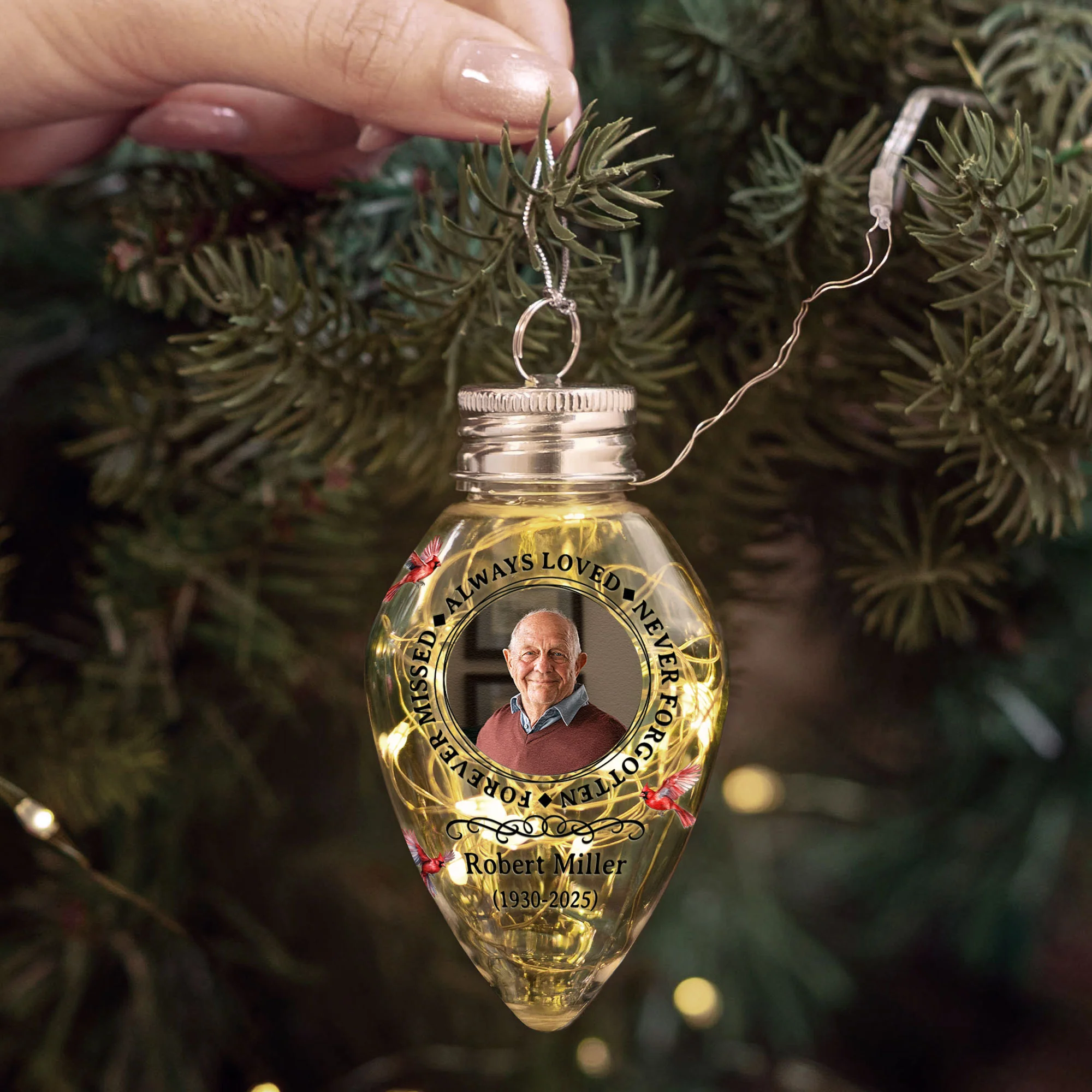 Your Light Will Always Shine In Our Hearts Memorial - Personalized Photo LED Christmas Light - Image 4