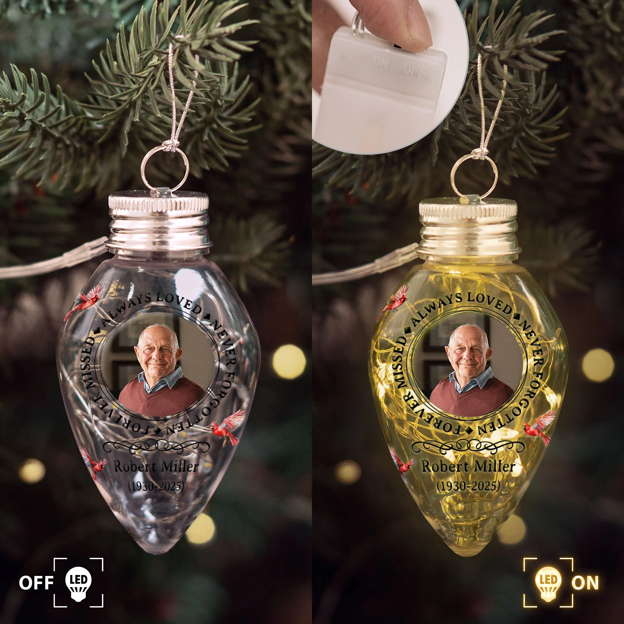 Your Light Will Always Shine In Our Hearts Memorial - Personalized Photo LED Christmas Light - Image 5