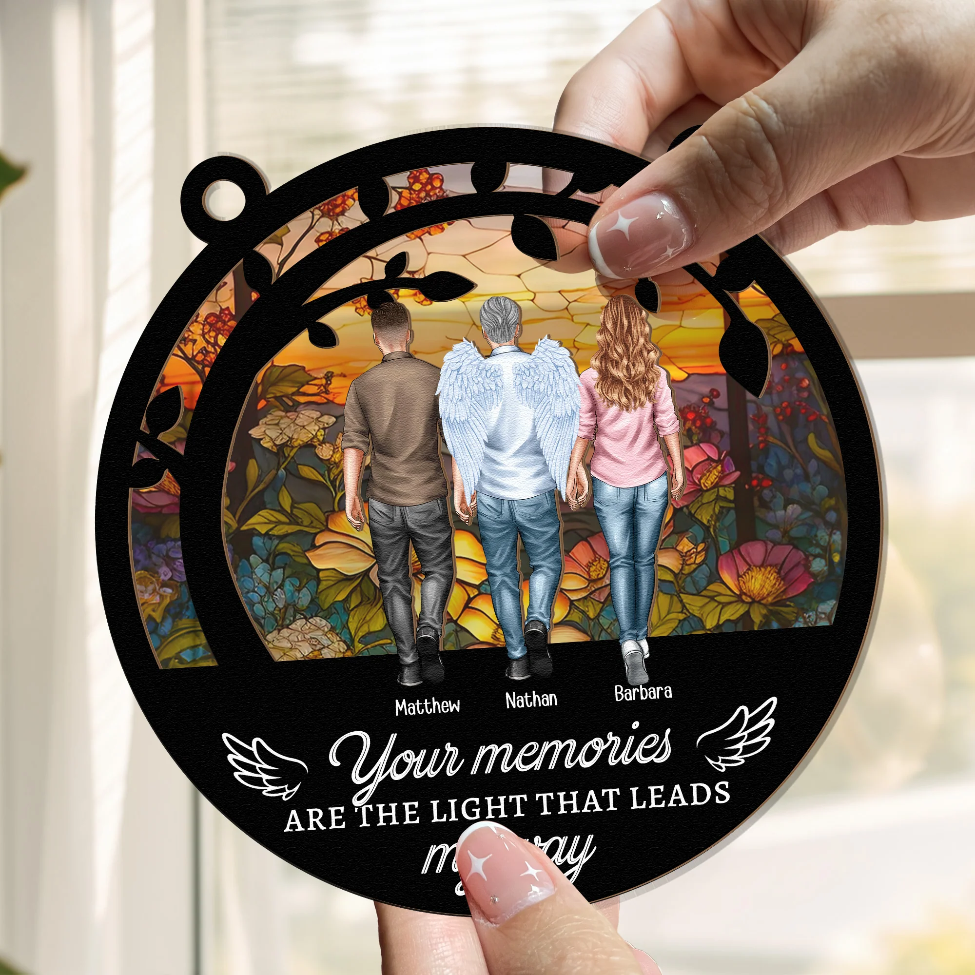 Your Memories Are The Light Memorial - Personalized Window Hanging Suncatcher Ornament - Image 4