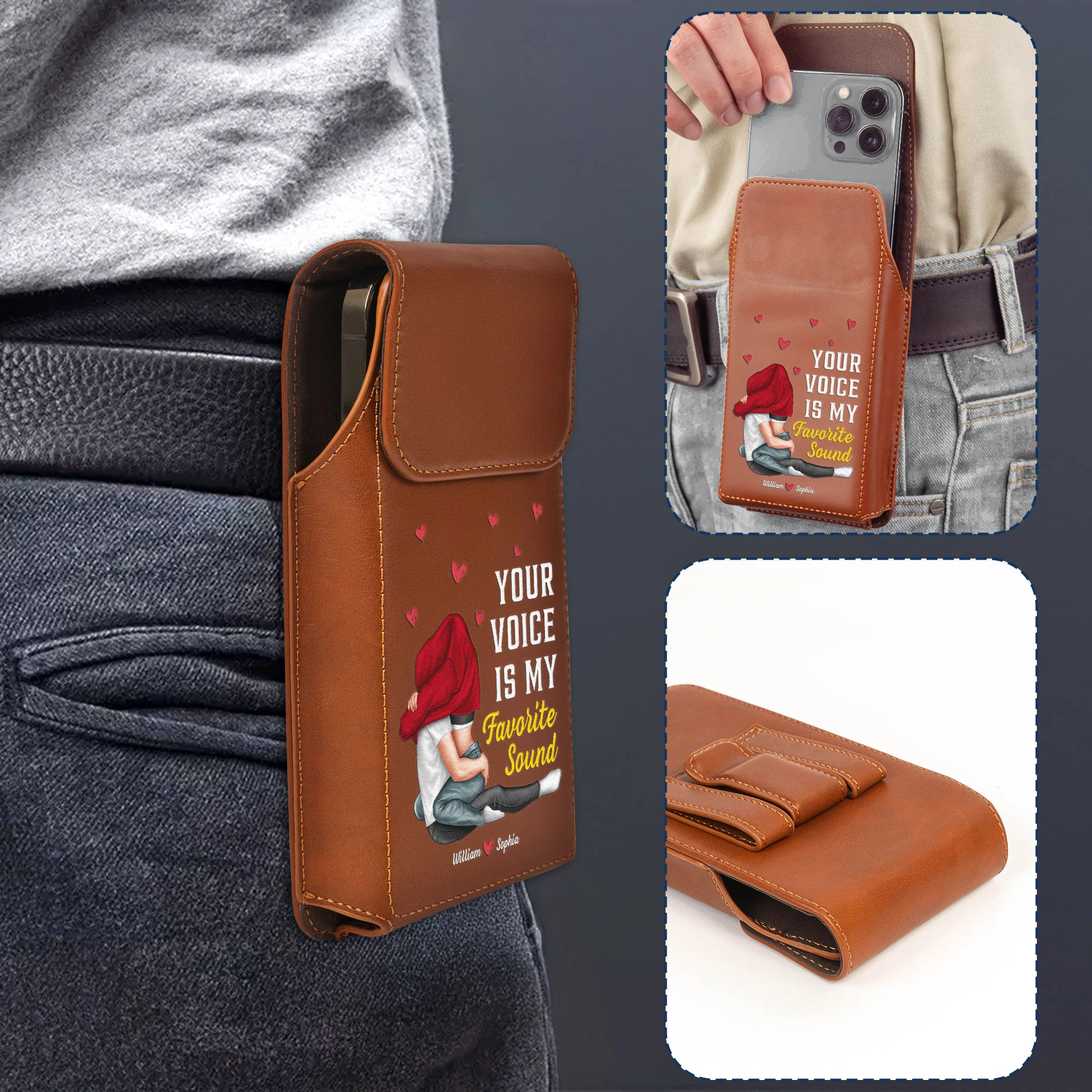 Your Voice Is My Favorite Sound - Personalized Leather Phone Holster - Image 4