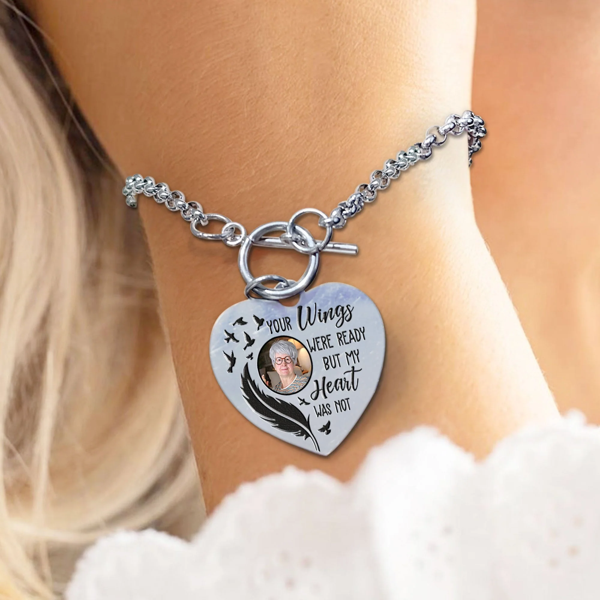 Your Wings Were Ready Personalized Photo Heart Bracelet - Image 4