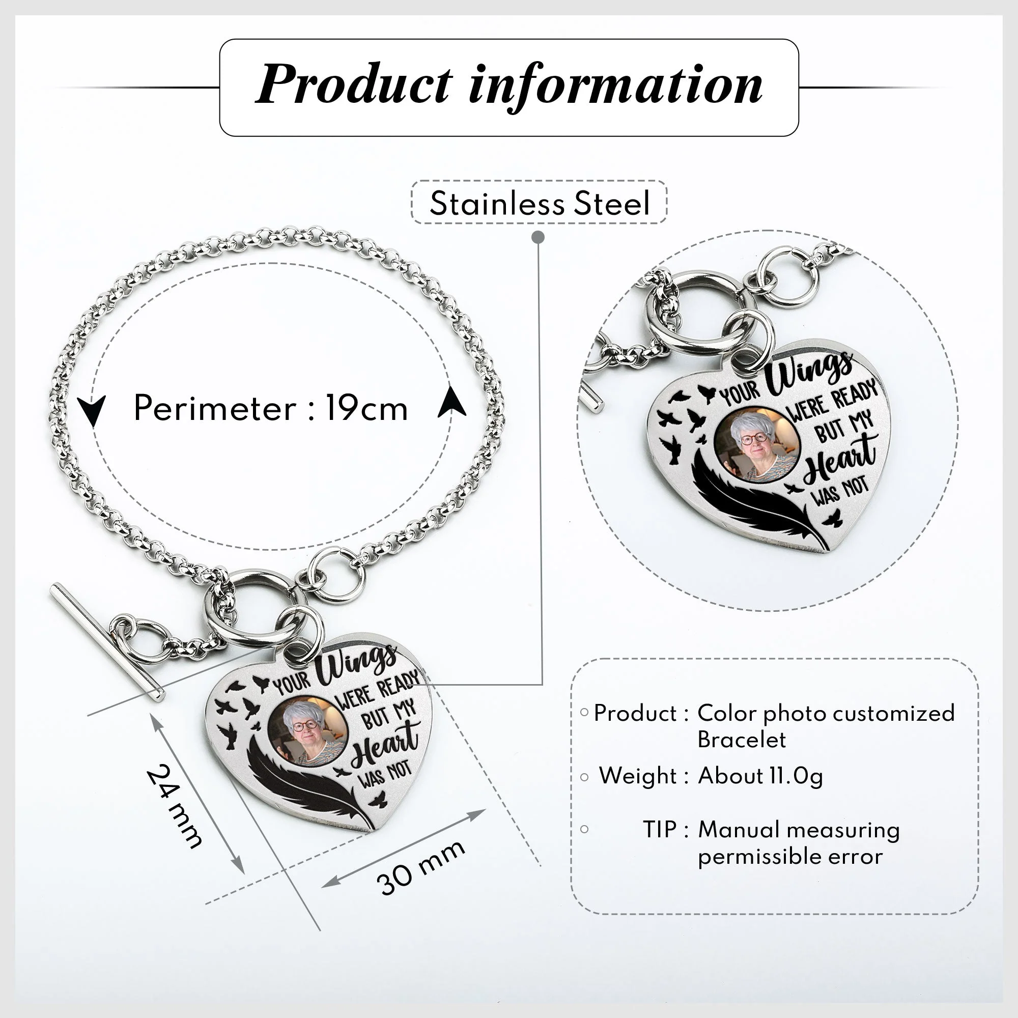 Your Wings Were Ready Personalized Photo Heart Bracelet - Image 7