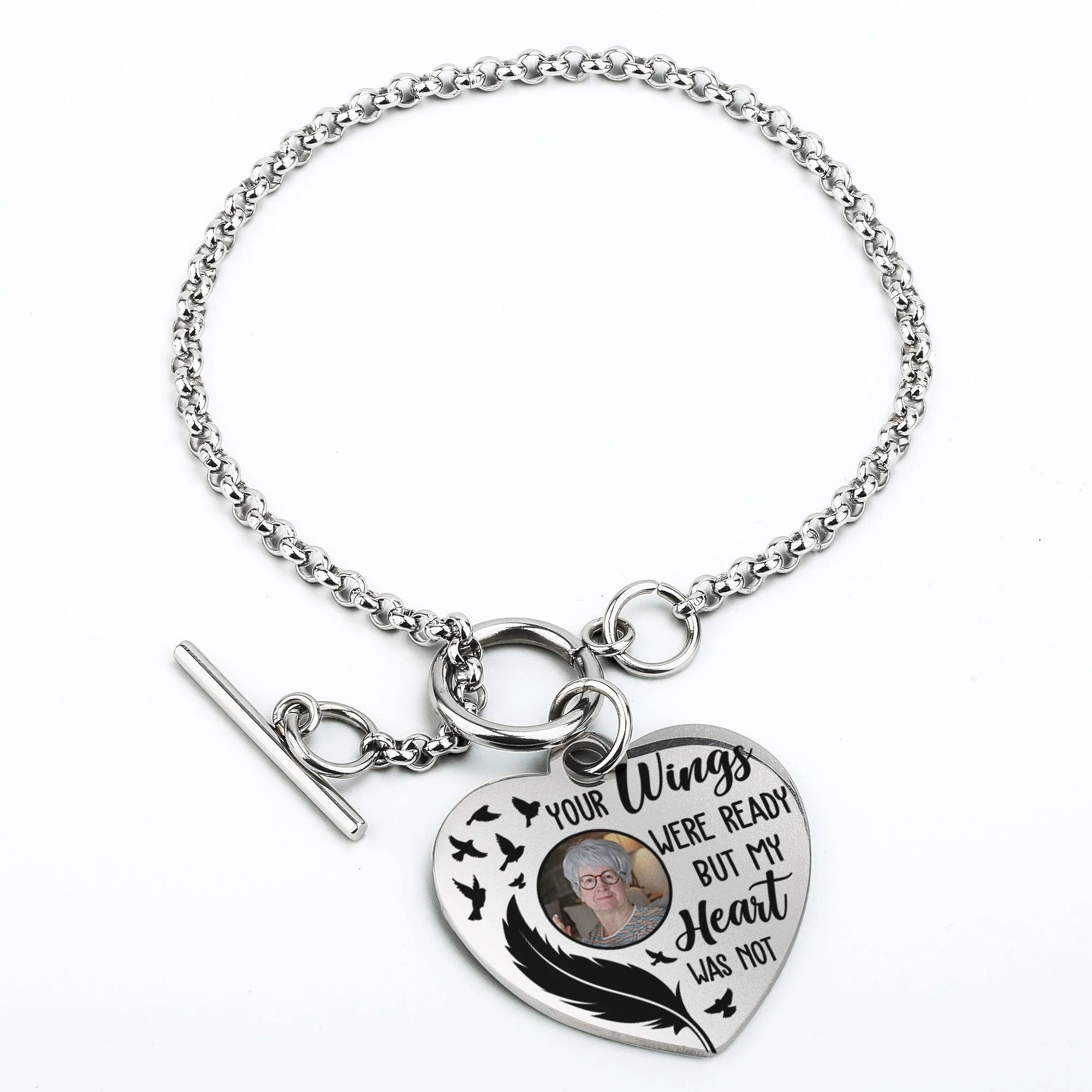 Your Wings Were Ready Personalized Photo Heart Bracelet - Image 8