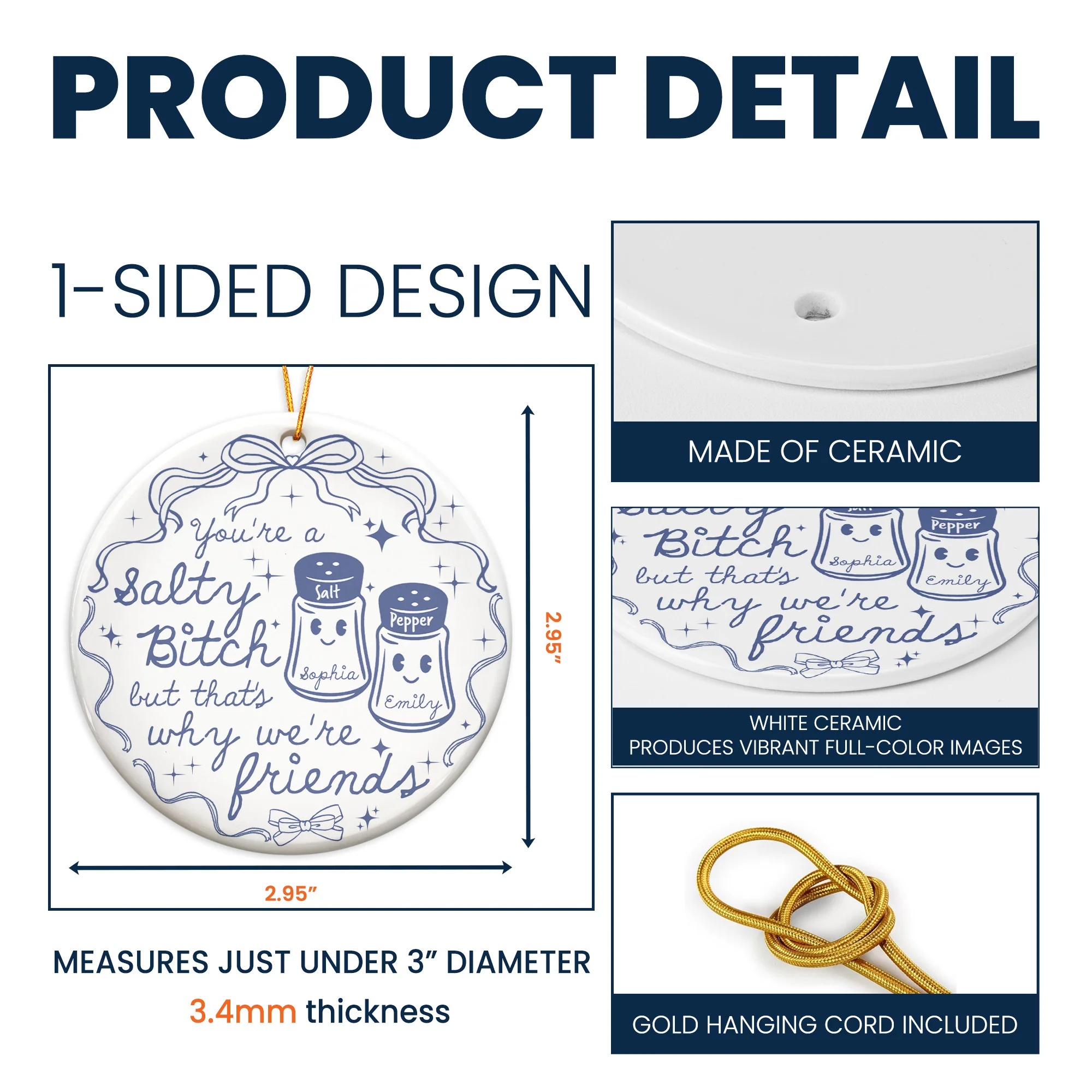 You're A Salty Bitch, But That's Why We're Friends - Personalized Ceramic Ornament - Image 5