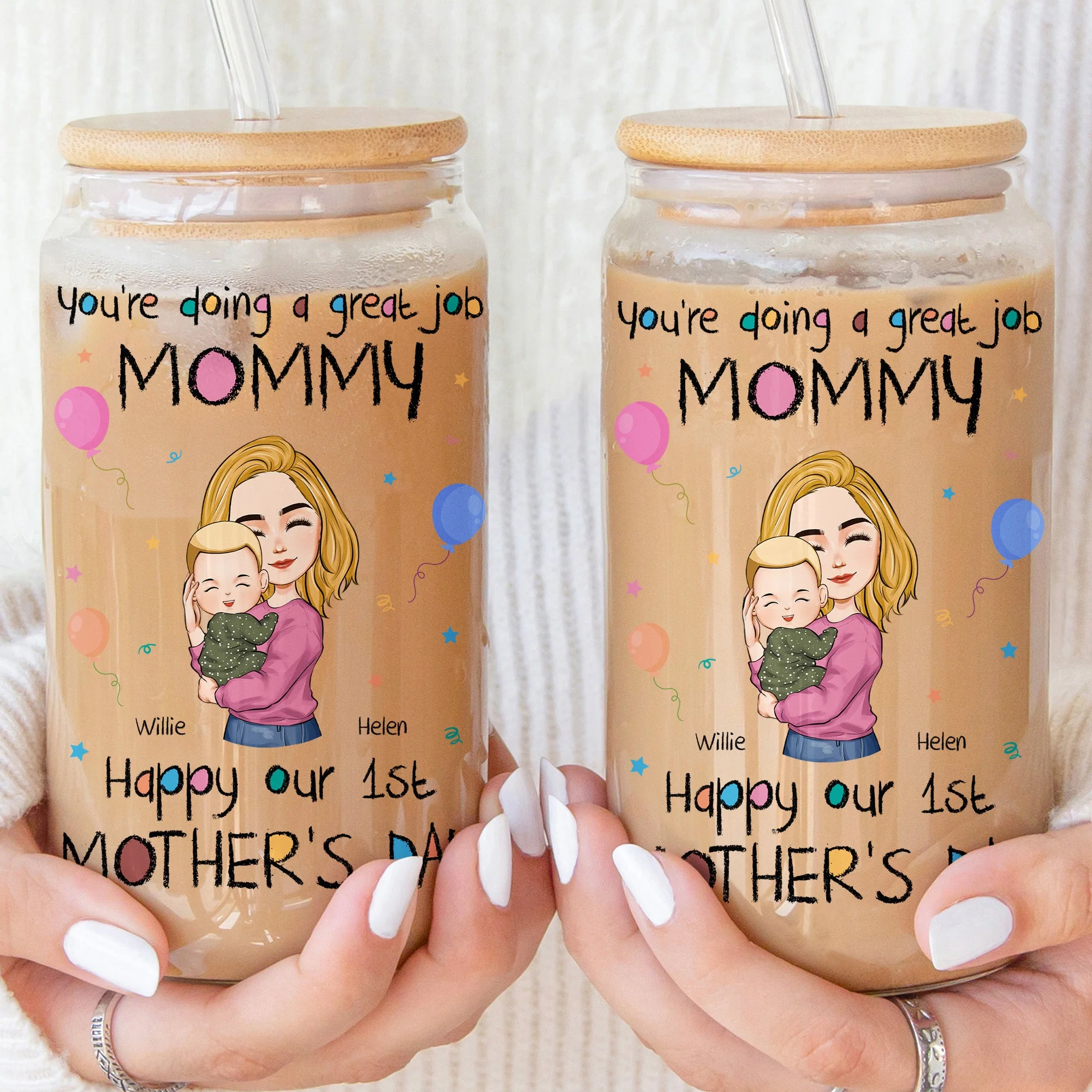 You're Doing A Great Job Mommy - Personalized Glass Cup - Image 3