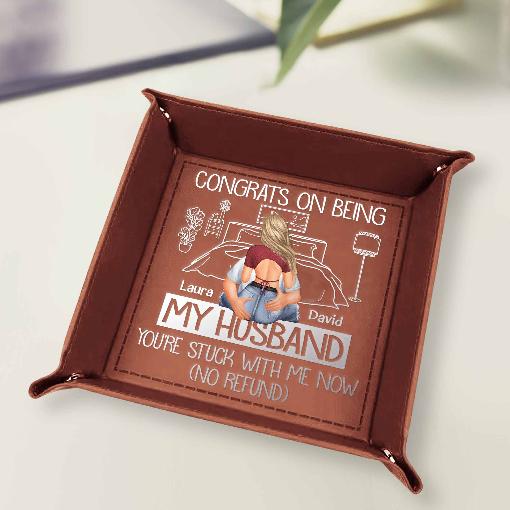 You're Stuck With Me Now - Personalized Leather Valet Tray - Image 2