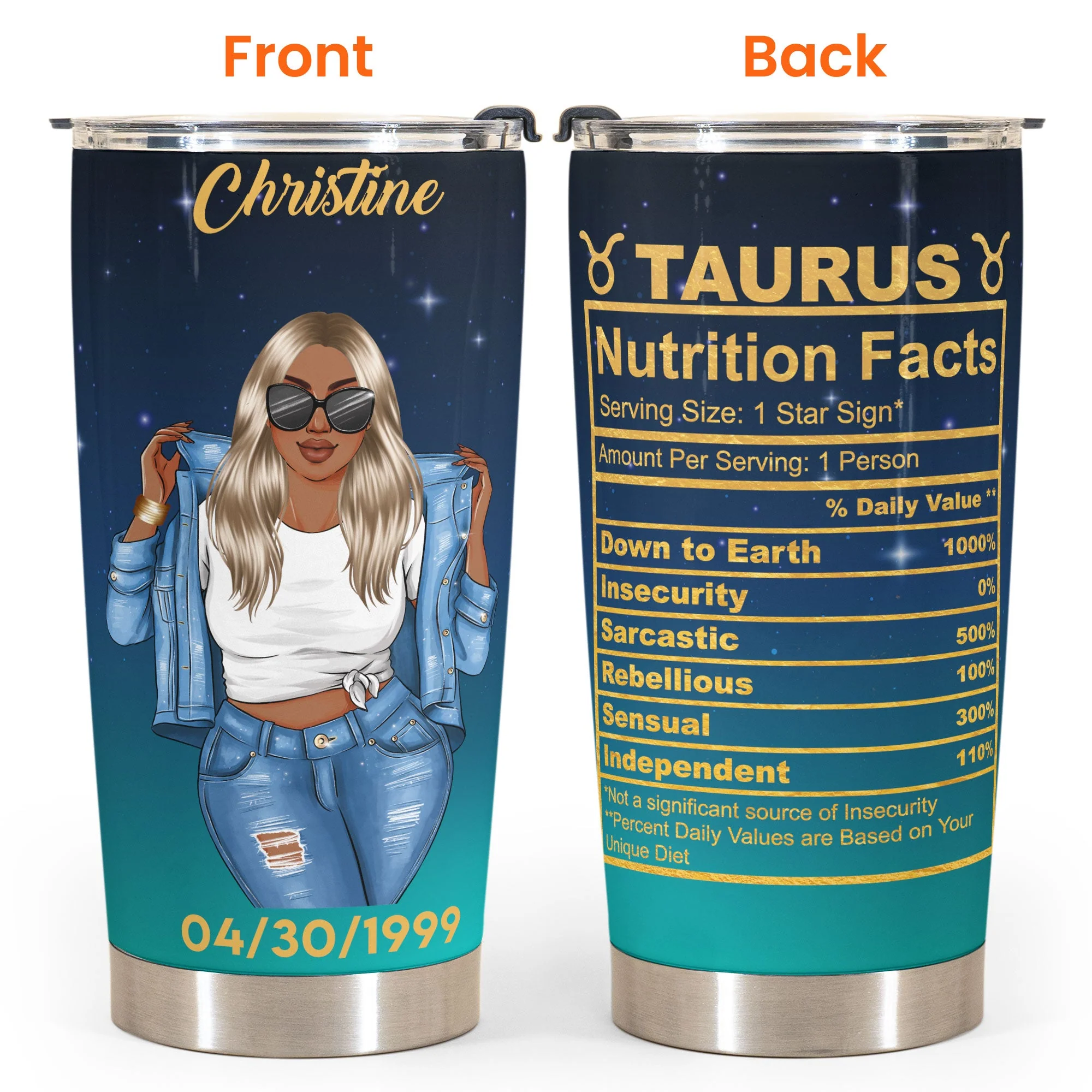 Taurus Nutrition Facts - Personalized Tumbler Cup - Birthday Gift For Astrology Lovers, Gift For Daughter, Sister, Besties - Image 4