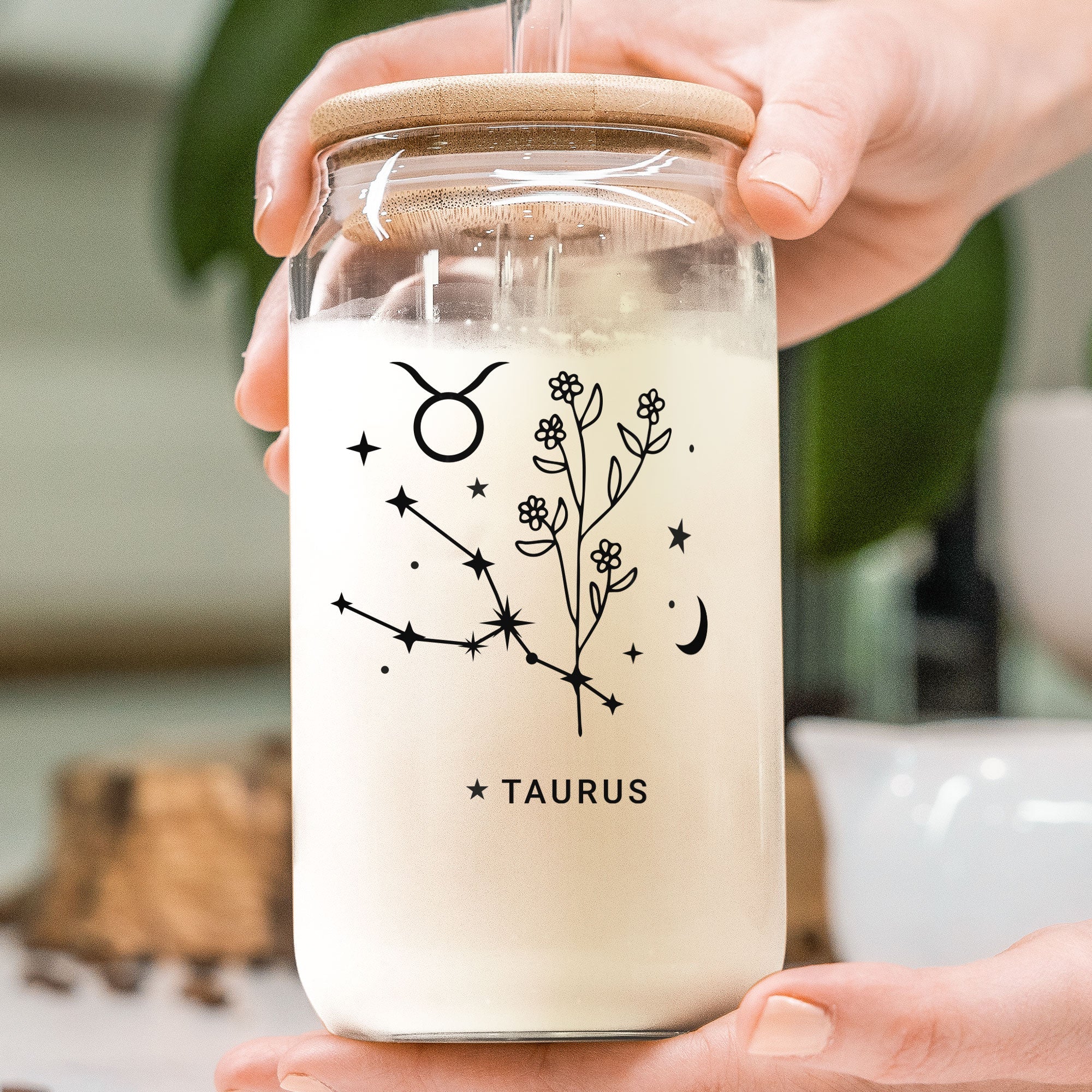 Zodiac Signs With Flowers - Personalized Photo Clear Glass Cup - Image 4